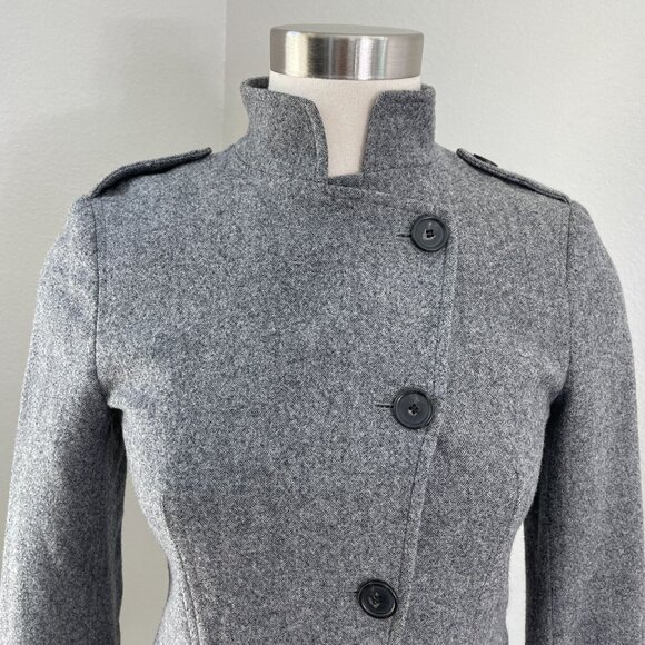 Theory Womens Size 0 Gray Wool Blend Button Asymmetric Military Blazer Jacket - Picture 3 of 15
